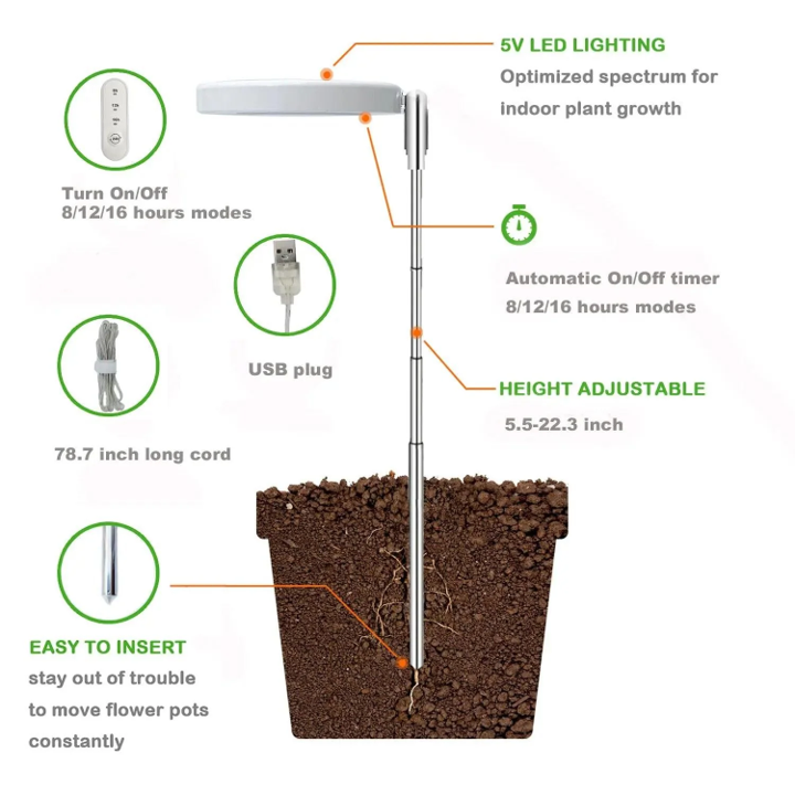 CheebaPet Halo Grow Light Mini - Full Spectrum 48 LEDs Adjustable Height 5" - 22"